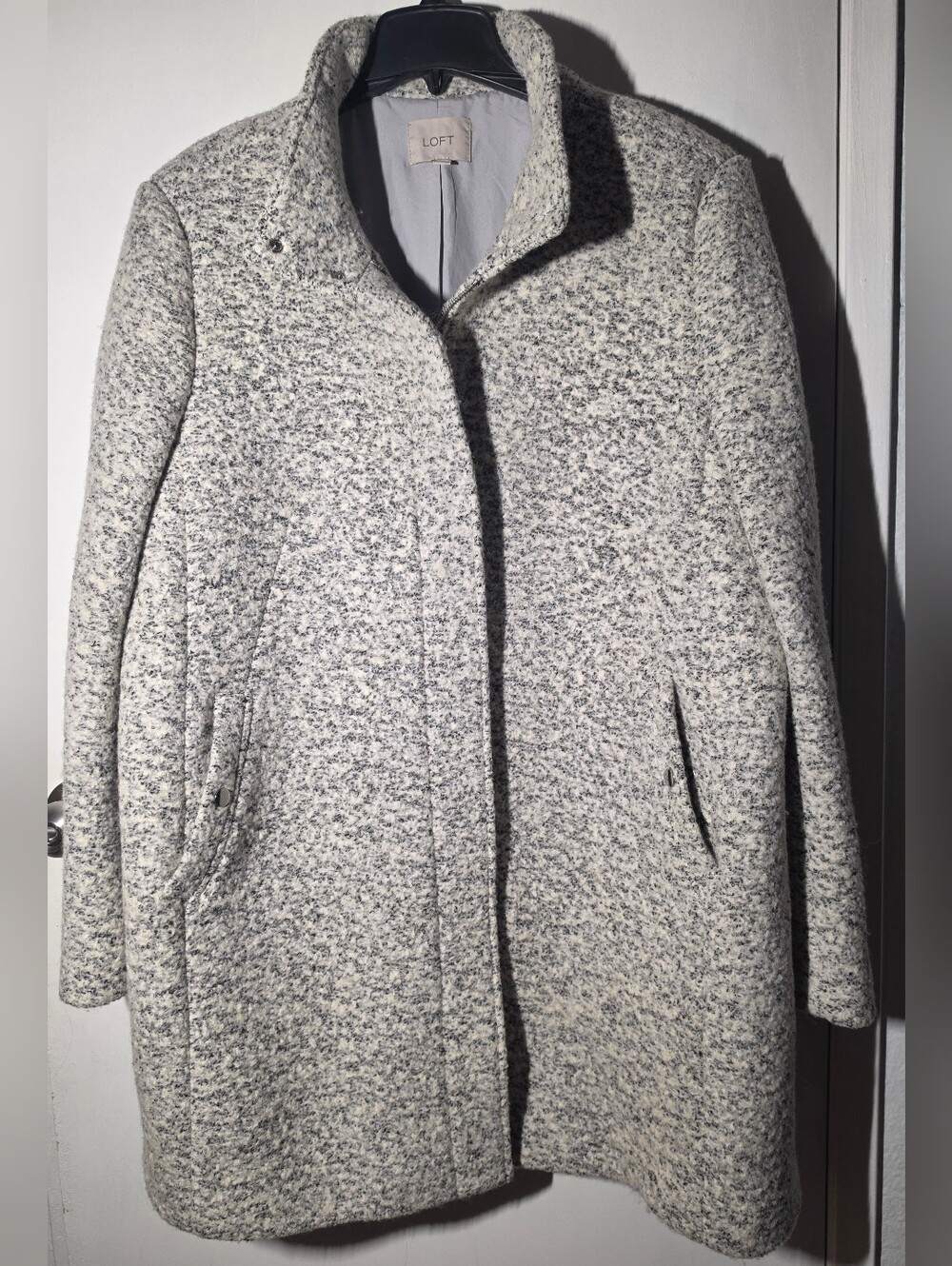 LOFT Cream and Gray Heathered Wool-Blend Pea Coat